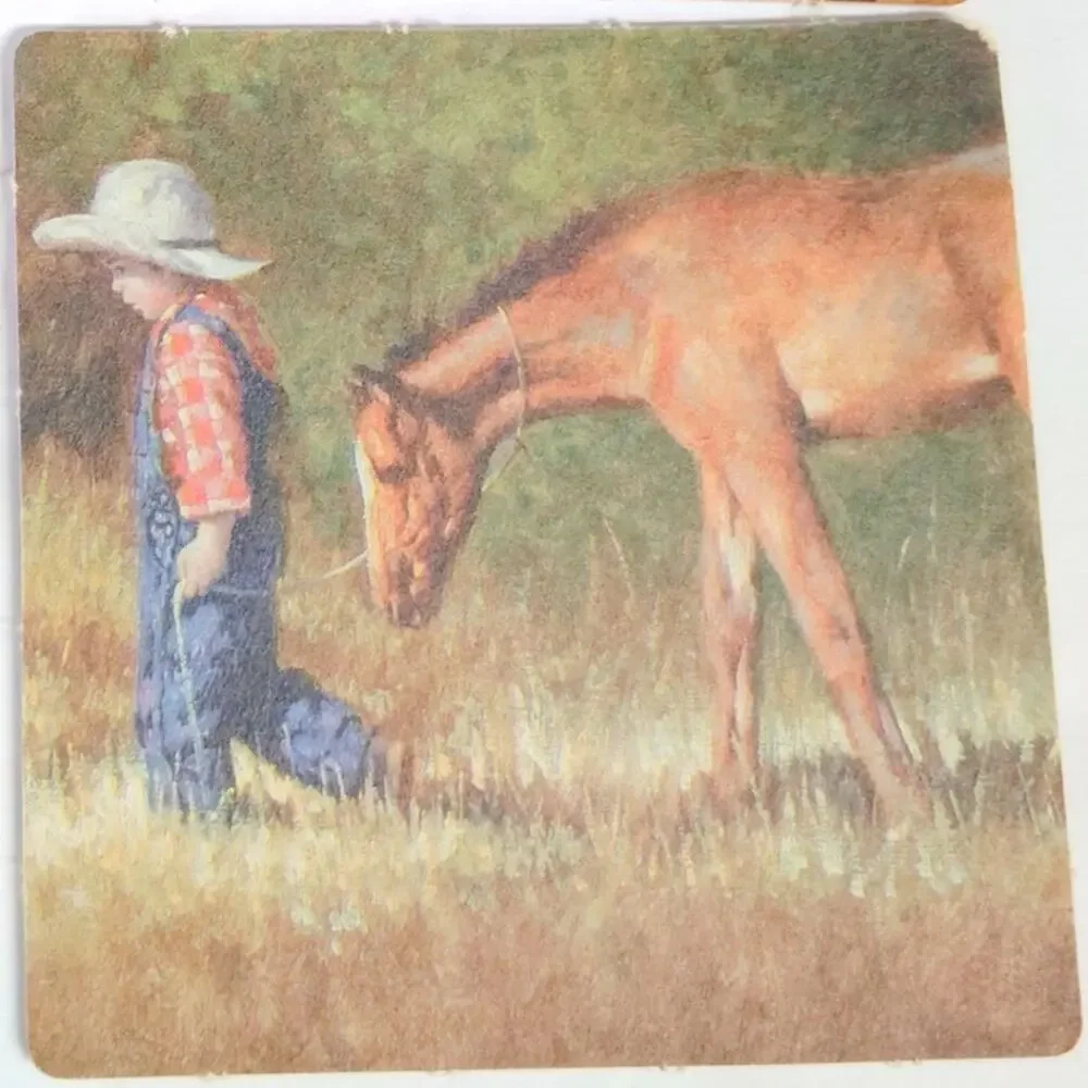 VTG Rustic Americana Kids Coasters Set of 4 Reversible Country Scenes NEW